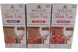 Hyleys Slim Tea Variety Bundle of 3 flavors: One Box Raspberry, One Box Goji Berry,One Box Pomegranate by Hyleys