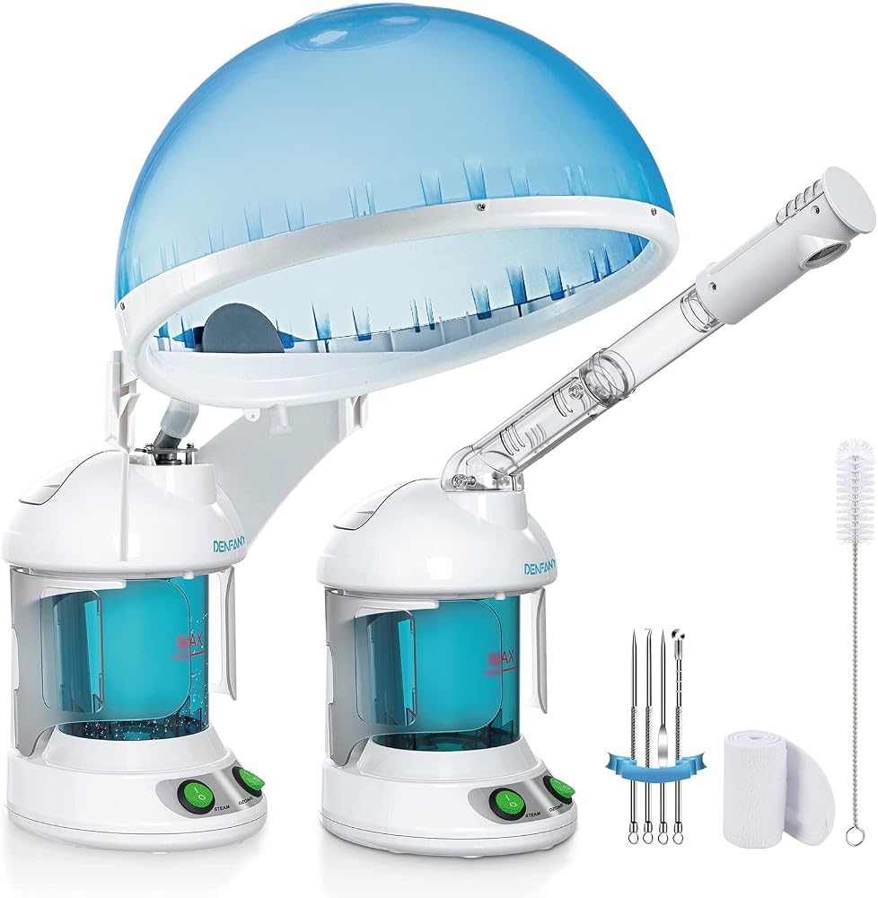 DENFANY 2 in 1 Hair & Facial Steamer Extendable 360° Arm for Home or Salon | Deep Hydration, Hair & Skin Refresh, Adjustable