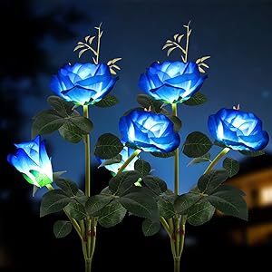 AHNNER Solar Lights Outdoor Decorative, Roses Flowers Garden Decoration (IP66 Waterproof, Set of 2, Blue x2)