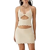 Women's Halter Bodycon Mini Dress Sleeveless Tie Backless Hollow Out Corset Knit Wrap Beach Dress Summer 2025