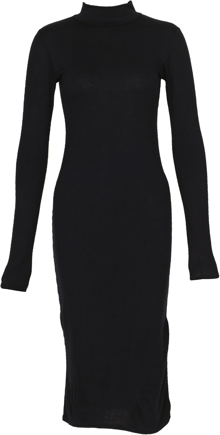 Womens Plain Long Sleeve Polo Neck Jersey Maxi Dress - Blue - S/M: Amazon.co.uk: Clothing
