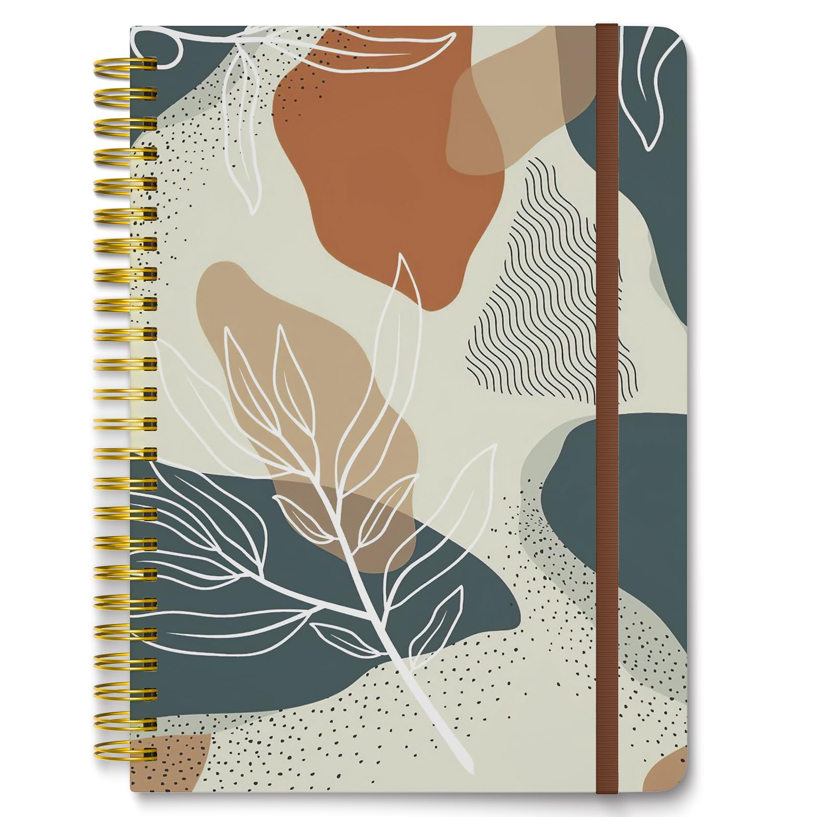 Hnogri Spiral Journal Notebook, Hardcover Lined Journal for Women, Medium 6 x 8.4 in, 160 Pages Thick Paper, Cute A5 College Ruled Notebooks for Journaling Writing Work Office School, Cute Leaf