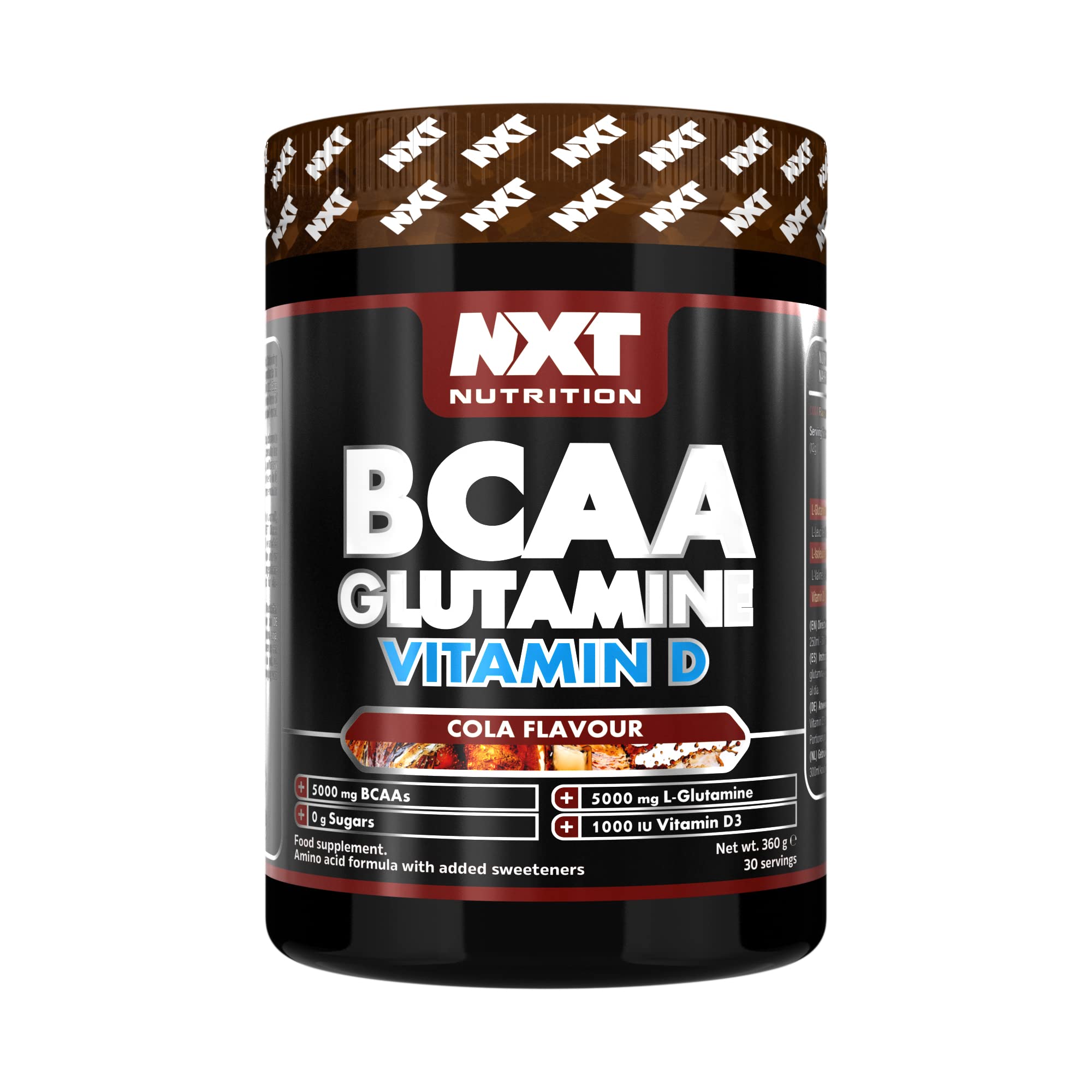 NXT Nutrition BCAA, Glutamine & Vitamin D | BCAAs Amino Acids with Vitamin D3 and L-Glutamine - for Recovery, Gut Health and Muscle Protein Synthesis | 360g - 30 Servings (Cola)
