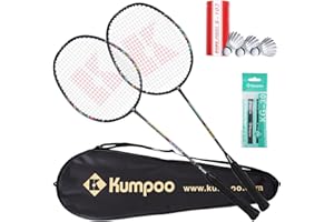 KUMPOO Badminton Racket Professional, Carbon Fiber Shaft Badminton Racket Set with Cover Bag, Pro Badminton Racquet Lightweight for Beginners Outdoor Games