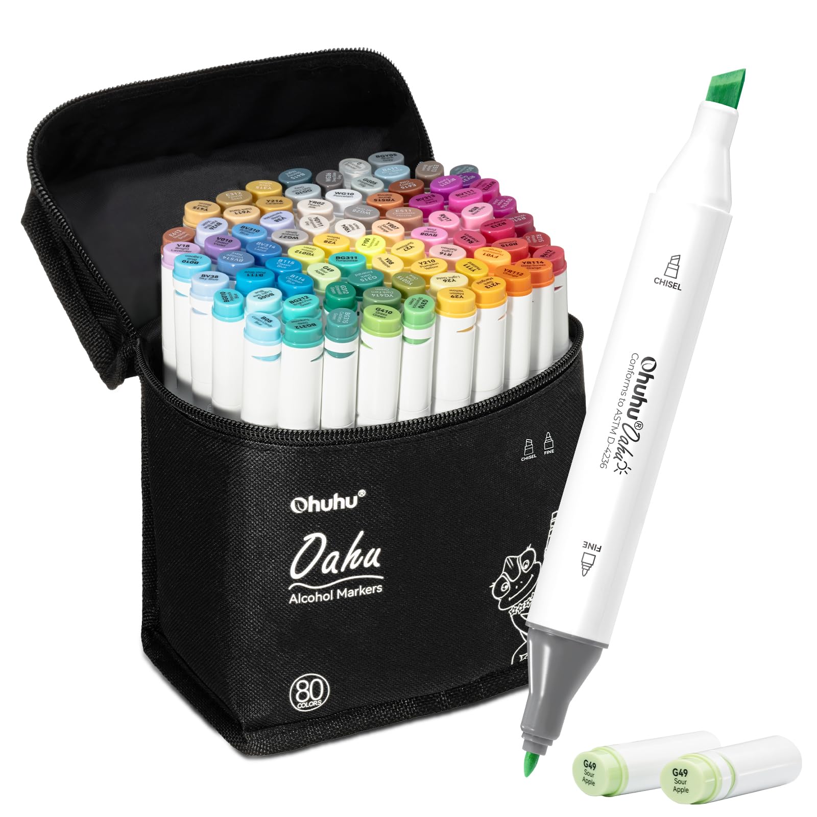Ohuhu Marcadores de alcohol – Juego de marcadores de arte de 80 colores con certificación AP para artistas, diseñadores, adultos, ilustración para colorear, cincel y puntas dobles finas, marcadores Oahu de Ohuhu, recargables