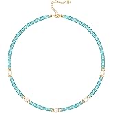 CANEVINKA Bohemian Beaded Choker Necklace 18K Gold Plated Bead Pendant Necklace Vintage Handmade Jewelry for Women