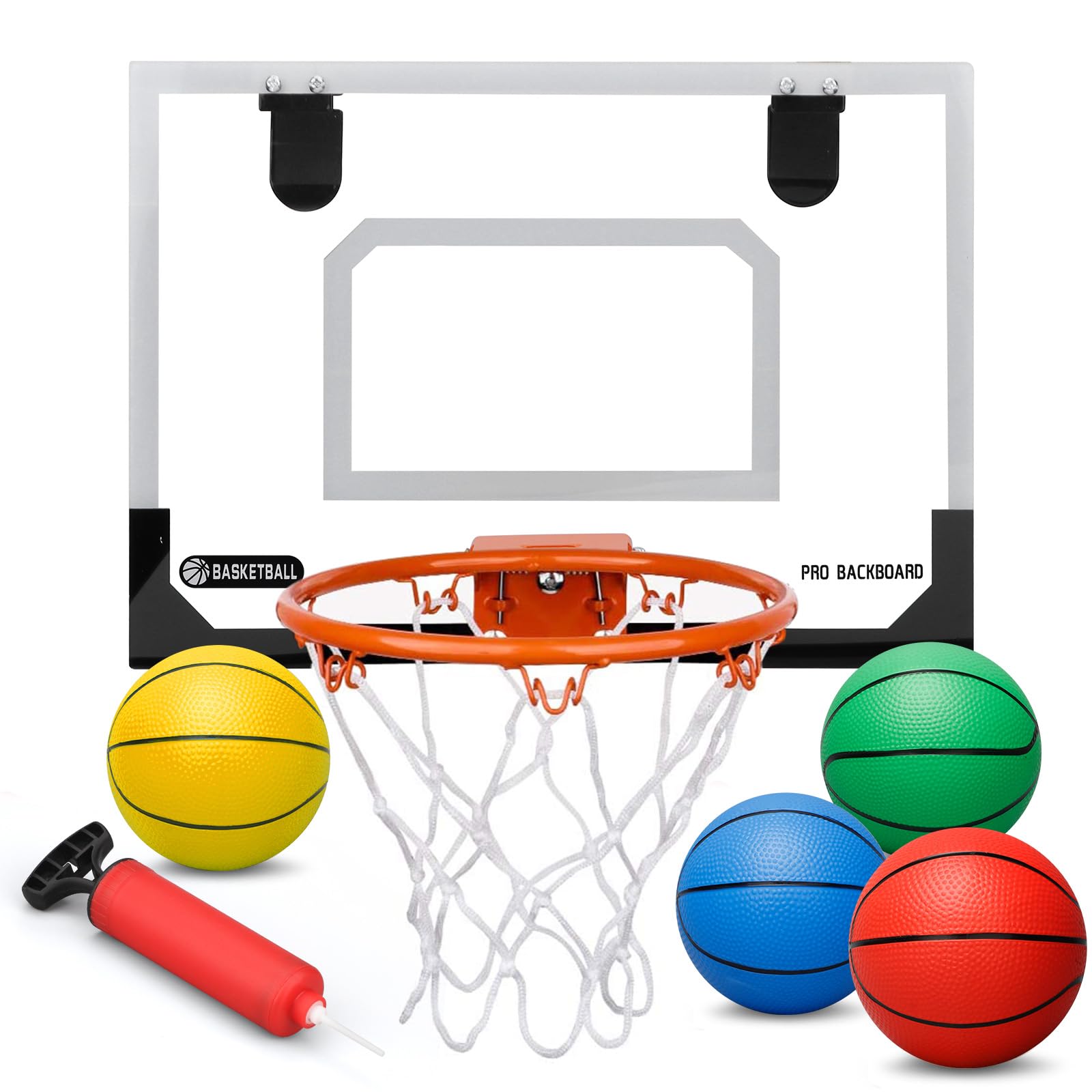 Photo 1 of Mini Basketball Hoop Set for Kids, Wall Mount Basketball Hoop with 4 Small Replacement PVC 6" Basketballs, ABS Backboard Large Metal Dunk Rim Goal Sport Party Pool Activity Toys Gifts for Adults