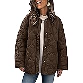 PEHMEA Women's Oversized Lightweight Quilted Jacket Button Down Fall Winter Coats Puffer Padded with Pockets