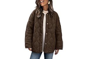 PEHMEA Women's Quilted Jacket Oversized Button Down Coat Fashion Bomber Outerwear with Pockets