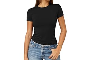 Abardsion Women's Casual Basic Going Out Crop Tops Slim Fit Short Sleeve Crew Neck Tight T Shirts 2025