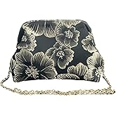 OYOANGLE Women's Flower Embroidery Clutch Purse Kiss Lock Shoulder Bags Evening Handbag