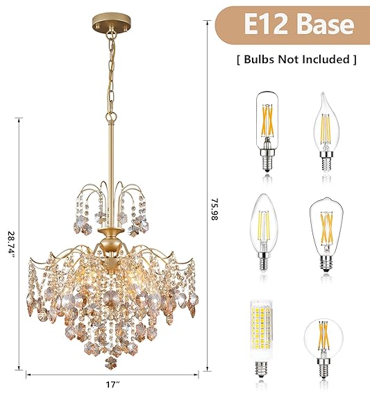 Q&S MODERN GOLD CRYSTAL CHANDELIER AMBER CRYSTAL PENDANT LIGHT 6 LIGHTS FOR BEDROOM DINING ROOM ENTRYWAY HALLWAY OFFICE BATHROOM UL LISTED