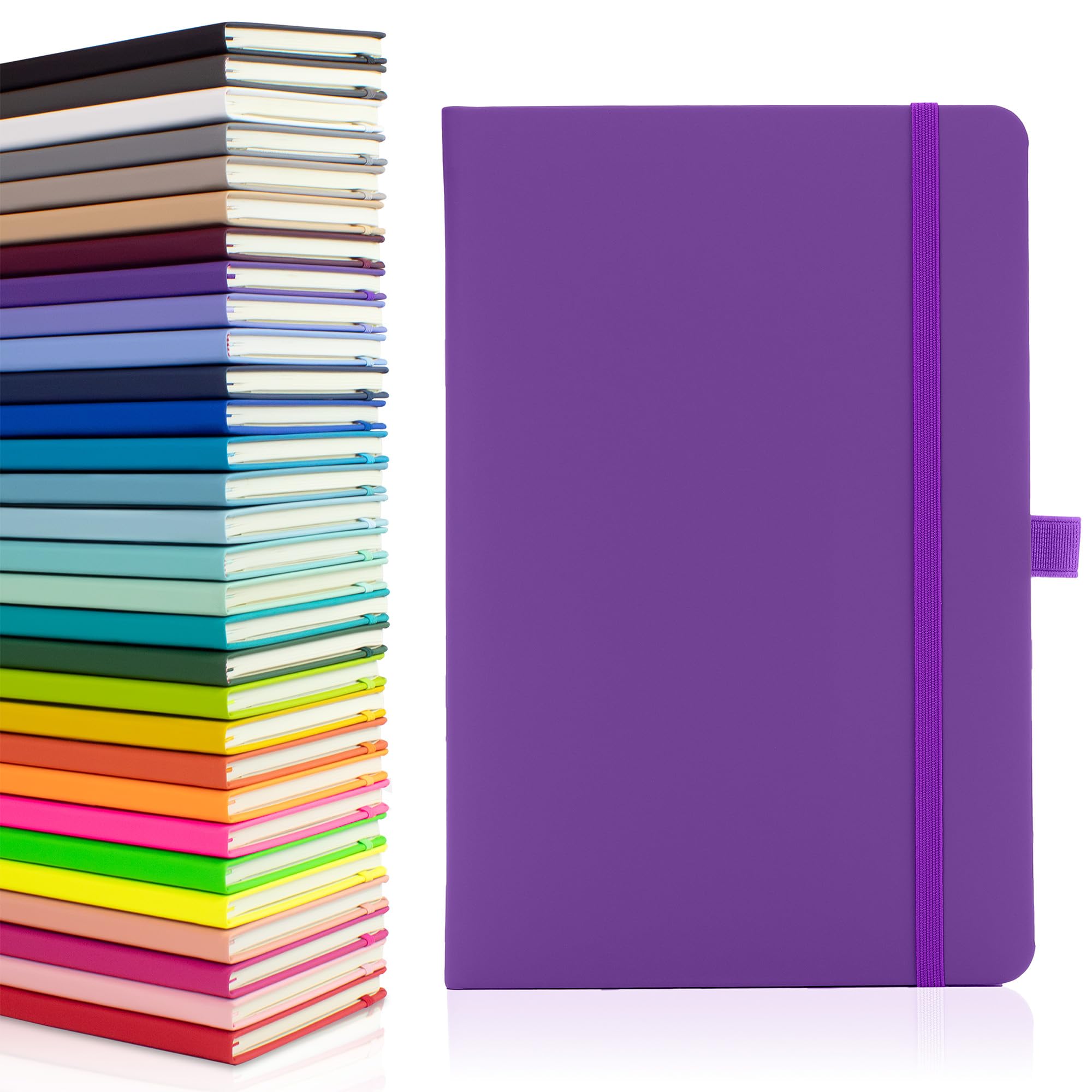 Notes London Eco A5 Notebook with Lined Pages, Pen Loop, Ribbon, Date Marks and Paper Pocket, Medium Hardback Journal, Note, Sustainably sourced paper (Purple) — image 1