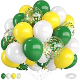 Green and Yellow Balloons 12 Inch Dark Green Yellow White Balloons | Golf Balloons with Confetti Balloons and Ribbon for Birthday Baby Shower Football Golf Sport Theme Party Decorations