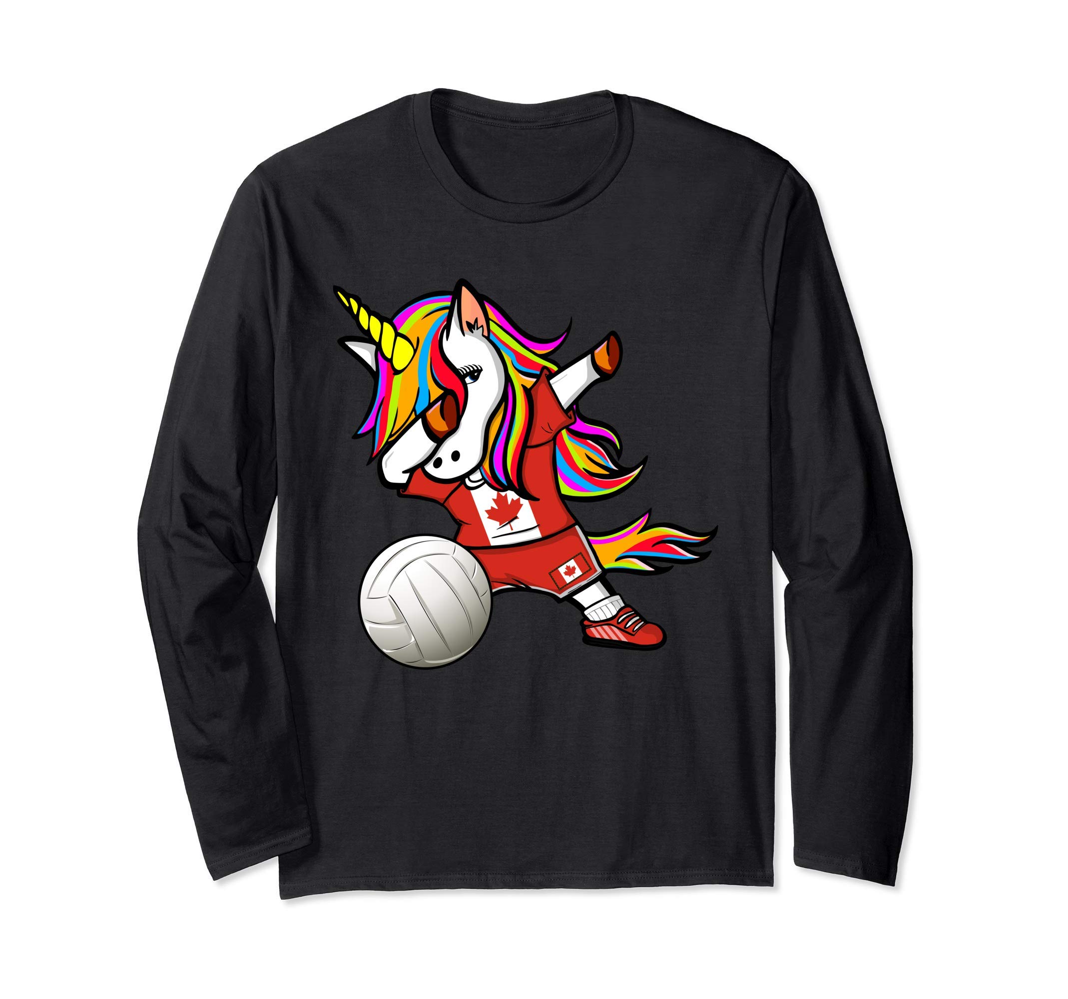 Dabbing Unicorn Canada Volleyball Fans Jersey Canadian Flag Long Sleeve T-Shirt