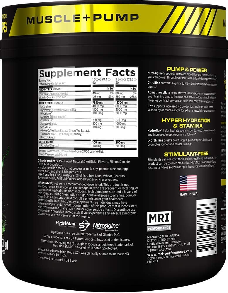 MRI NO2 Black Nitric Oxide Supplement for Pump, Muscle Growth, Vascularity & Energy - Powerful NO Booster Pre-Workout with Citrulline + 60 Servings (Swoleberry): Health & Personal Care