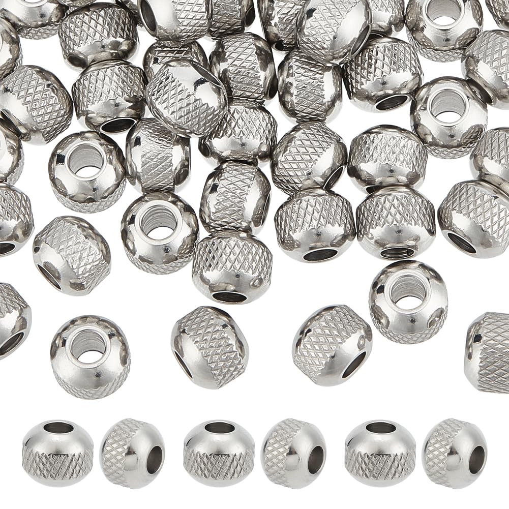 UNICRAFTALE About 50 pcs Round Beads Stainless Steel Spacer Beads 8mm Textured Round Loose Bead Rondelle Metal Spacer Bead Finding for DIY Bracelet Necklace Jewelry Making — image 1