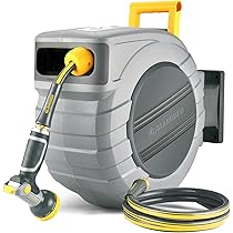 KOSOEUR Retractable Garden Hose Reel - 65ft Automatic Rewind Wall Mount With 10-Pattern Nozzle