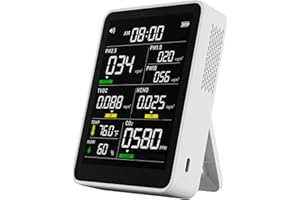 PINOTEC 9-in-1 Professional Indoor Air Quality Monitor Indoor Portable PM2.5/PM10/CO2, Temperature, Formaldehyde Detector, Humidity TVOC,Time Display Air Quality Tester - Confined Space Clean Air Monitor