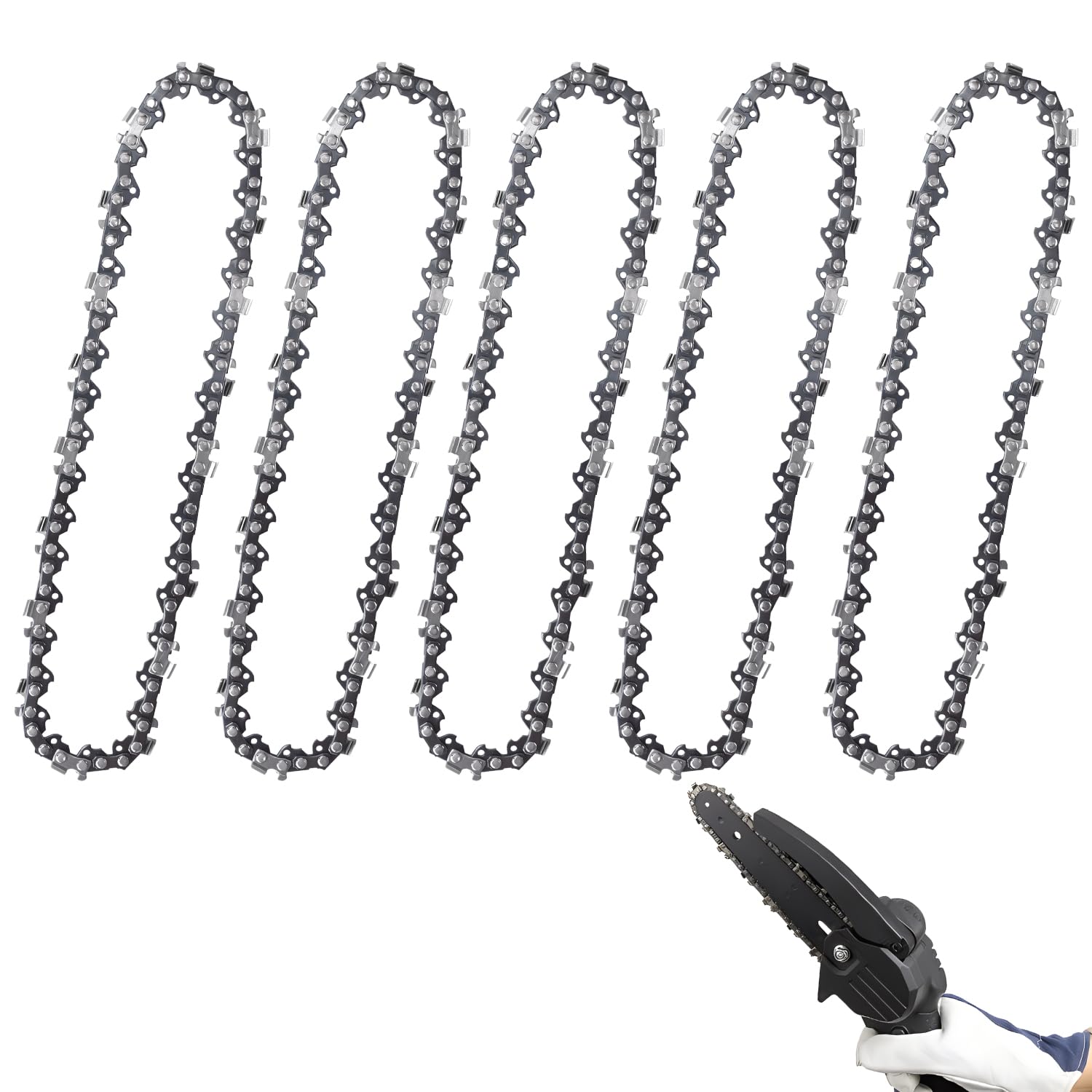 5pcs 6 Inch Mini Chainsaw Chain, Small Chainsaw Chain Replacement Saw Chain for Cordless Handheld Mini Chainsaws, Steel Chainsaw Blade for Tree Trimming (37 Drive Links)