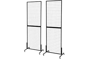 CRUDATE Grid Wall Panel Display 2’ x 6’, 2-Pack Gridwall Wire Panels Tower with T-Base Floorstanding Wheels, Movable Wall Pan