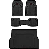 Motor Trend FlexTough 4-Piece Heavy Duty Floor Mats for Cars Trucks SUVs, Automotive Floor Mats Car Mats Full Set Front, Rear & Cargo, Trim-To-Fit Semi-Custom Deep Dish All Weather Rubber Mats - Black