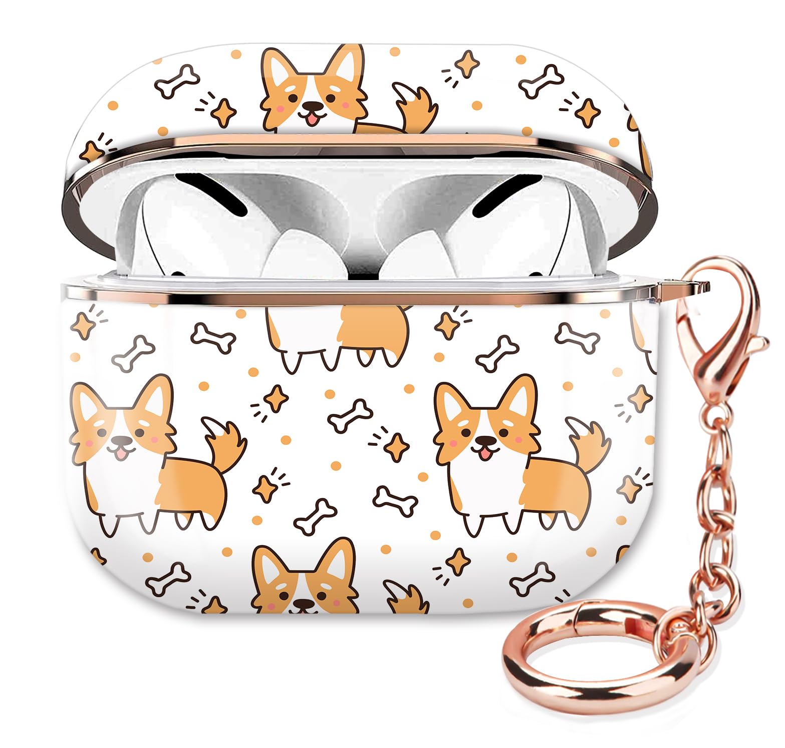 Photo 1 of ZEKICE Compatible with AirPod Pro 2nd/1st Generation Case Cover Protective Shockproof Hard Cover Shell with Rose Gold Keychain, Case for Girl Women Men (Puppy Corgi Dog)
