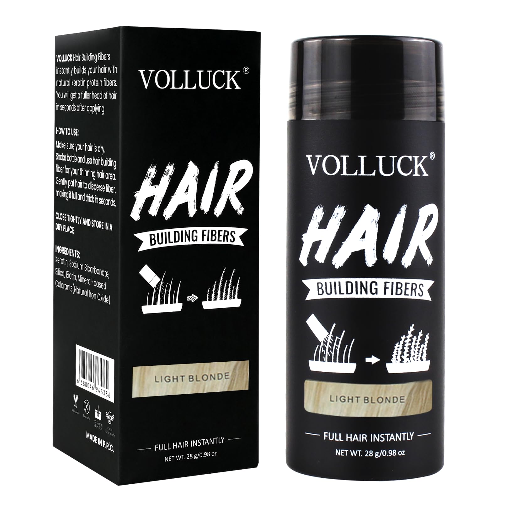 VOLLUCK Hair Fibres 28g – Instant Coverage for Thinning Hair – Creates a Naturally Fuller, Thicker Look – Lightweight, Natural Finish, Easy to Apply & Wash Off – For Men & Women (Light Blonde)