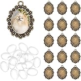 UNICRAFTALE Oval Pendant Trays Cabochon Setting Trays Pendant Blank Dome Bezel Charm with Glass Cabochons for Bouquet Bridal Wedding Brides Graduation Charm Jewelry Making