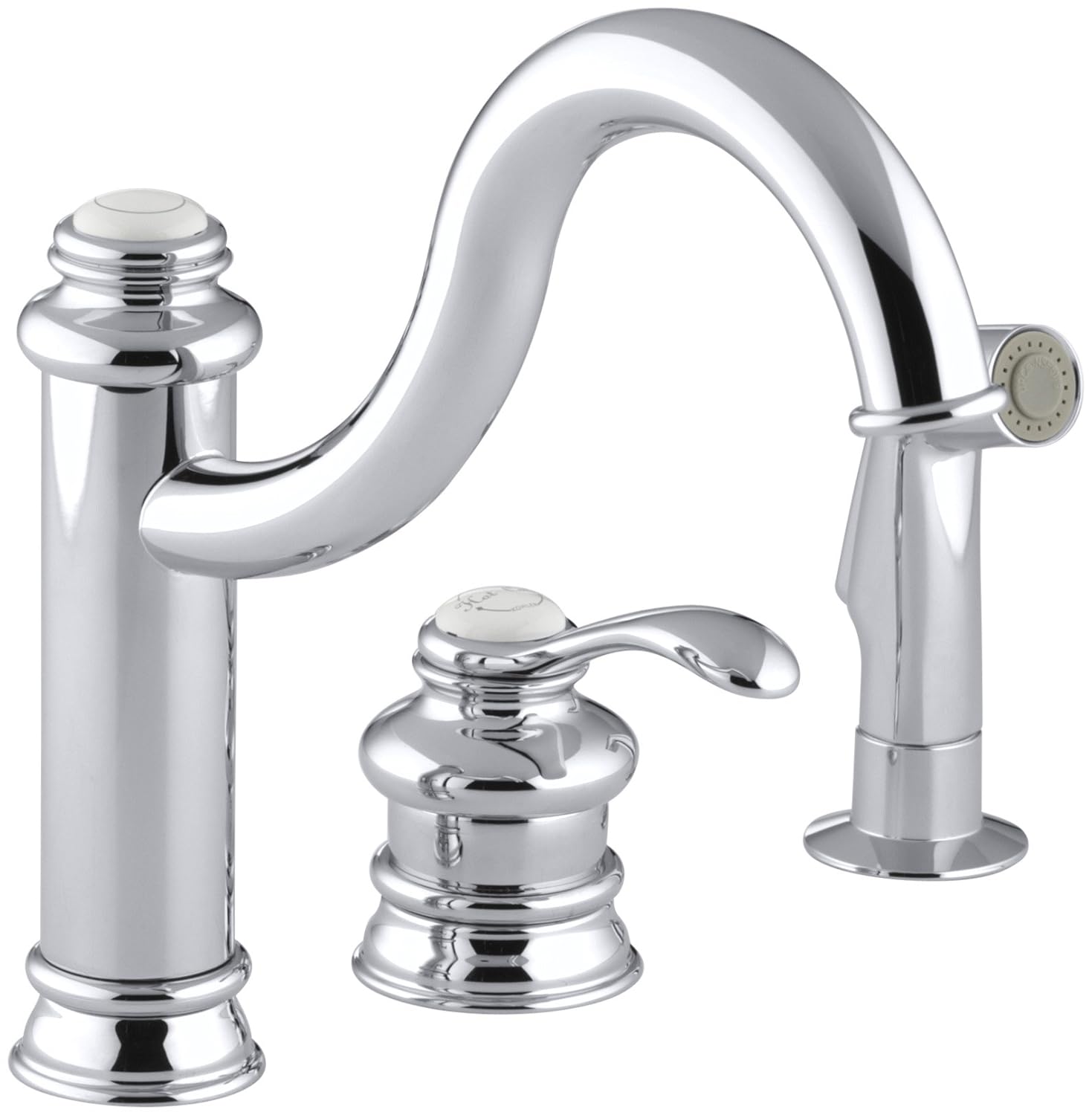 KOHLER K-12185-CP Fairfax Single Control Remote Valve Kitchen Sink Faucet, Polished Chrome ...