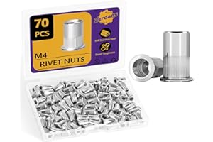 ZERDANS M4 Rivet Nut, 70PCS Metric 304 Stainless Steel Rivets Flat Head Rivnut Threaded Insert Nuts Assortment for Furniture, Automotive and Industrial Applications (M4-0.7mm)