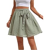 SHENHE Women's Summer A Line Elastic High Waisted Belted Flowy Swing Boho Short Skirt