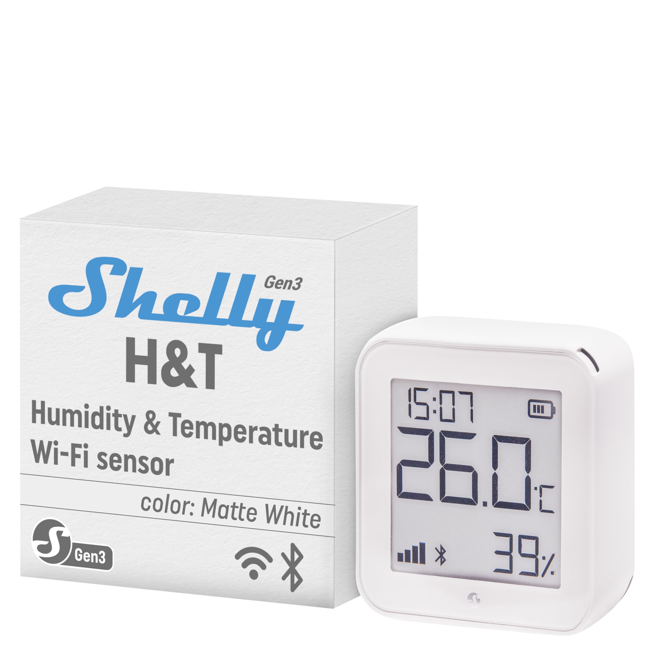 Shelly H&T Gen3 White | Wi-Fi Smart Temperature & Humidity Sensor | Remote Control & Monitoring | Smart Scenes | Notification Alerts | Free Data Storage Export | No Hub Required | Alexa & Google Home