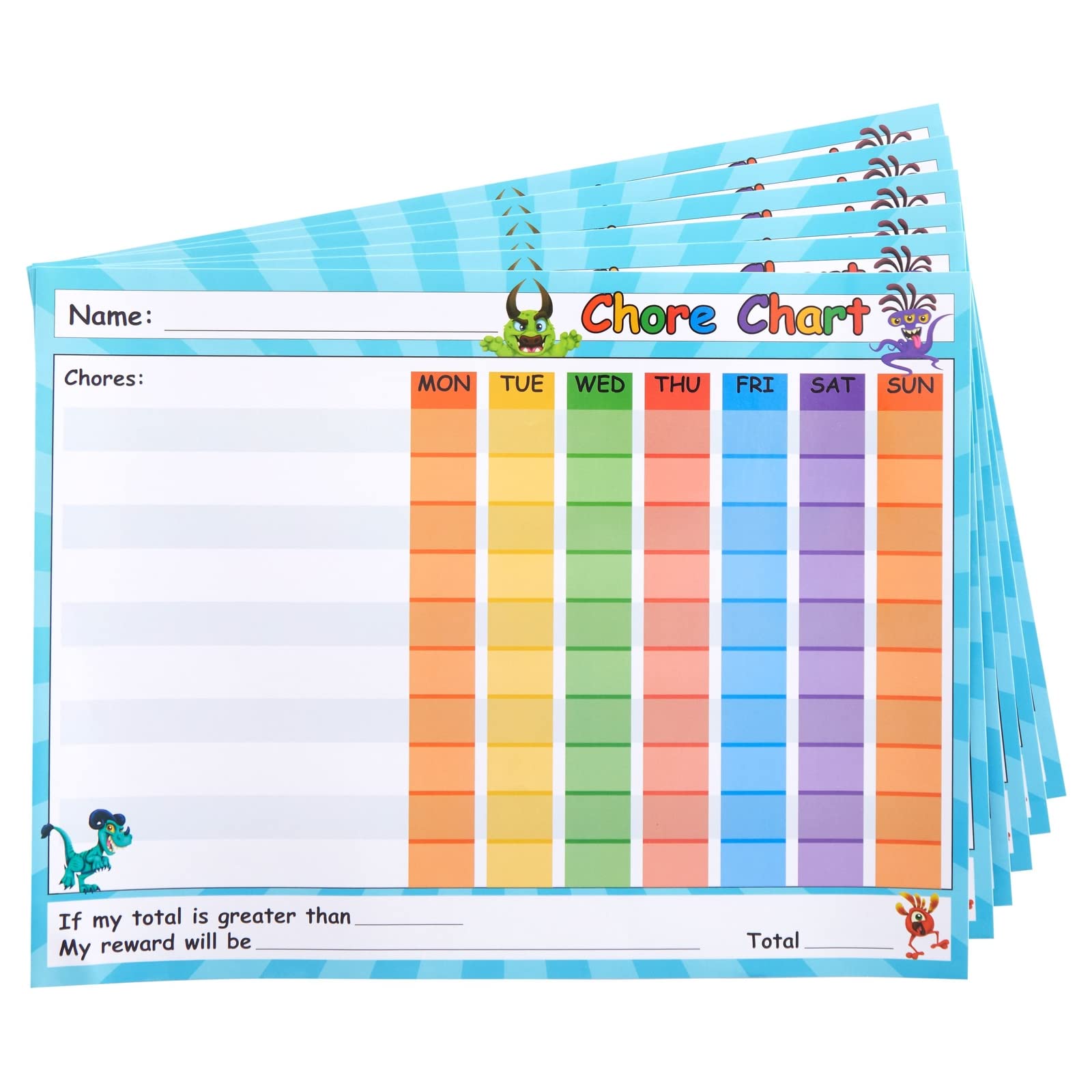 Photo 1 of Juvale Chore Chart for Kids - Daily Dry Erase & Laminated Hanging Chore Chart Peel & Stick - Behavior & Reward Board for Multiple Kids - 14.5 x 11 in, Multicolor, 6-Pack