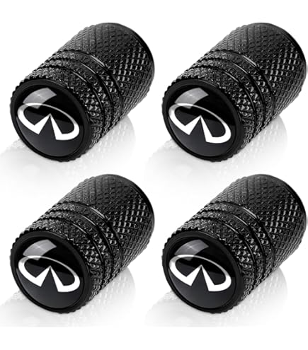 Infiniti Logo Tire Valve Stem Caps – Black On Shining Silver Aluminum – Set Of 4