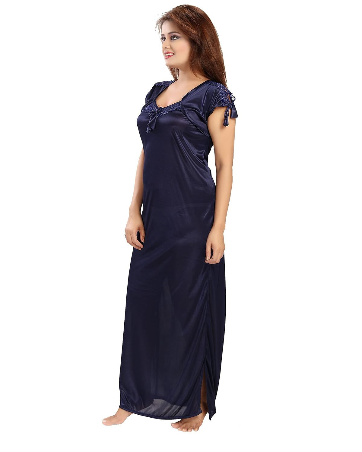 shopping station women's satin nighty (navy blue_free size)