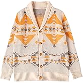 VIEWON Men's Casual Tribal Aztec Print Western Ethnic Vintage Lapel Knitted Warm Long Sleeve Cardigan Sweater Jacket Coat