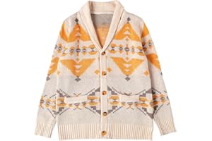 VIEWON Men's Casual Tribal Aztec Print Western Ethnic Vintage Lapel Knitted Warm Long Sleeve Cardigan Sweater Jacket Coat