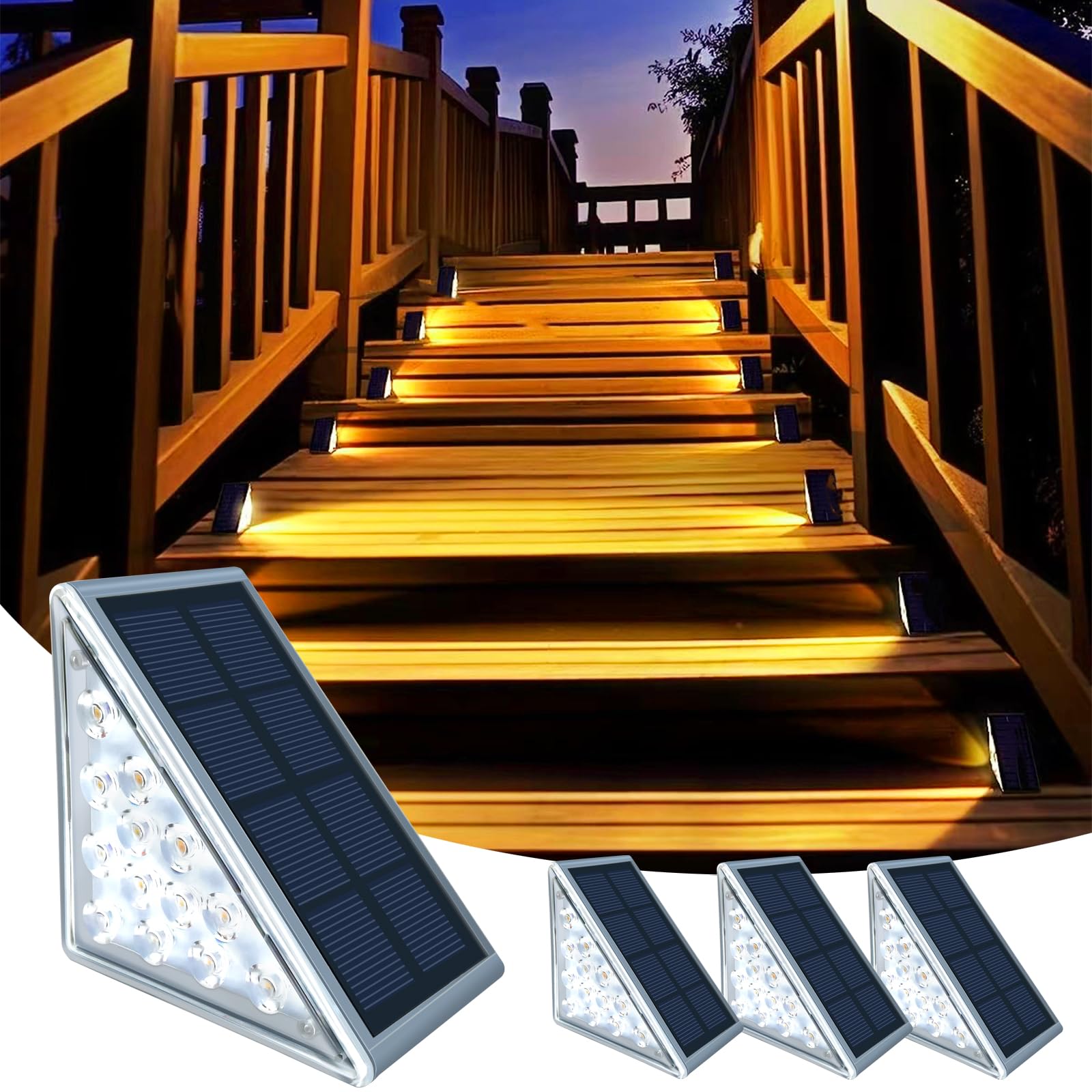 TOTHDATE 4PCS Solar Step Lights Warmwhite Light, 13LEDS Solar Stair Lighting Outdoor Pathway Light IP67 Waterproof for Ground Front Porch Decor Yard Garden Walkways