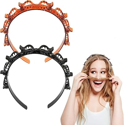 ASIRYVA 2 Pcs Clip Headbands Black Brown Non-Slip Multi-Layer Hairpins