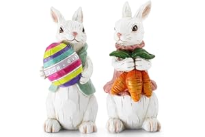 TEEKER Easter Bunny Decorations - Easter Bunny Spring Decorations Easter Rabbit with Carrot and Egg Bunny Table Decor Bunnies Figurines for Easter Home Centerpiece Indoor