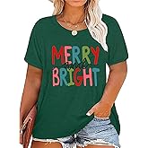 AMWIPE Plus Size Christmas Tree Shirt for Women Merry Christmas Printed Tshirts Funny Short Sleeve Xmas Holiday Tee Tops