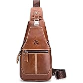 pundarika Leather Sling Bag for men Chest Bag shoulder bag crossbody casual chest pack Sling Backpack man bag-Brown