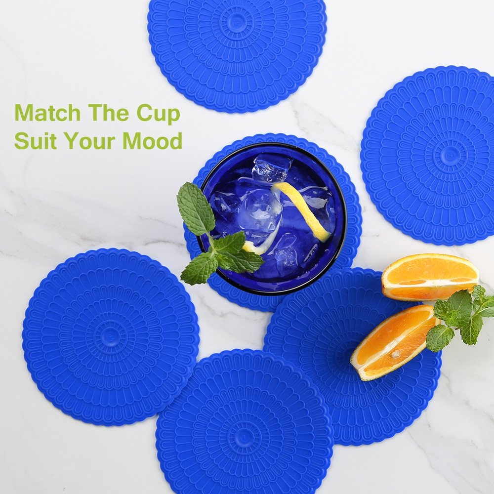 Zanmini Silicone Coasters Set, Floral Design Silicone Glass Coasters, 6pcs/Set, 4\