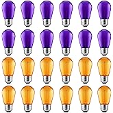 Meconard S14 Purple and Orange LED Light Bulbs, 24Pack 1W Plastic Shatterproof Waterproof LED Bulbs for Indoor Outdoor String Lights, E26 Base, Halloween Decoration, String Light Replacement Bulbs