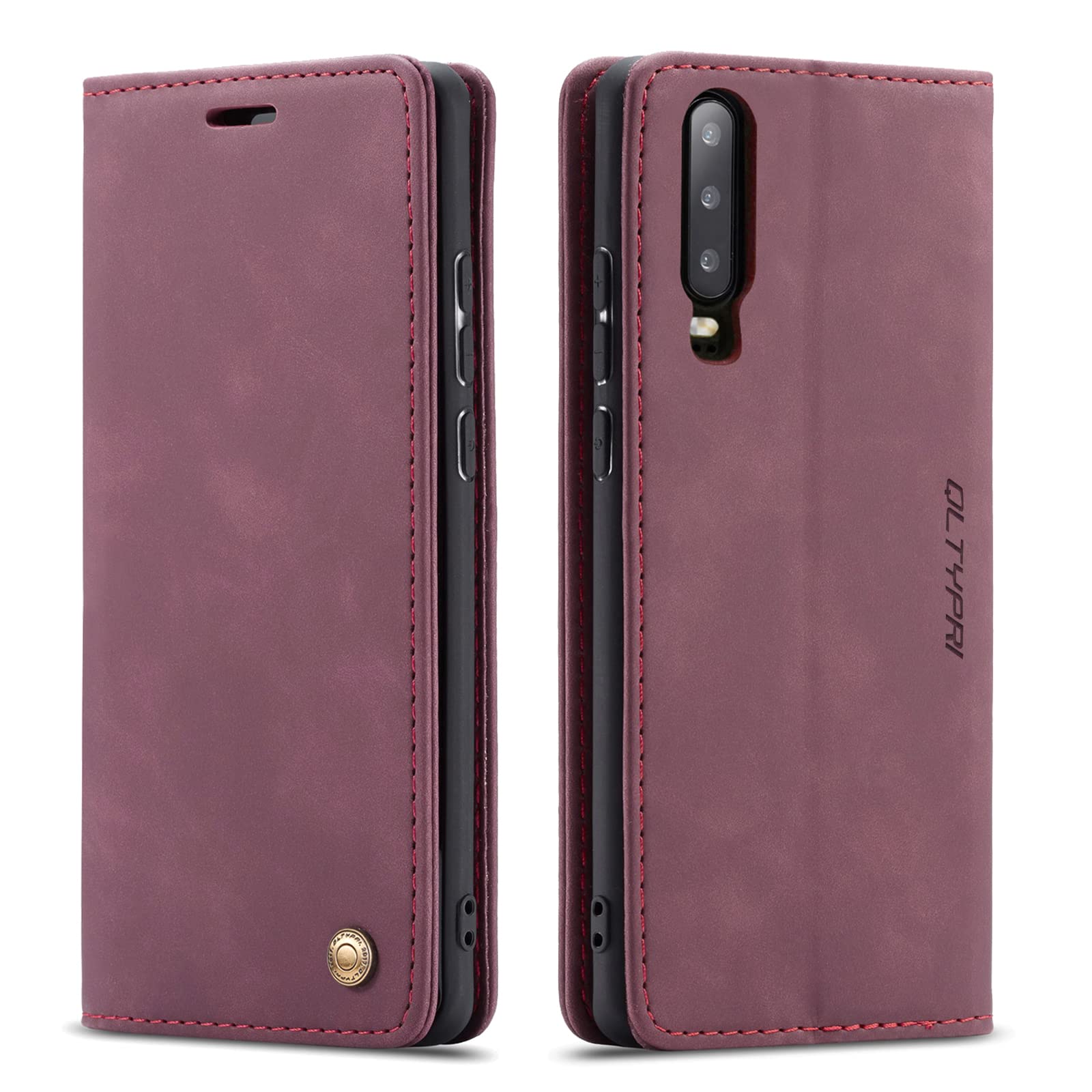 QLTYPRI Case for Huawei P30, Vintage PU Leather Wallet Case with Credit Card Slot Holder Stand Function Magnetic Closure Shockproof Flip Cover for Huawei P30 - Red