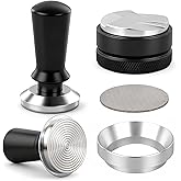 51mm Espresso Accessories Kit, Espresso Tamper and Distributor Set with Aluminum Catch Cup, Professional Coffee Leveler Tool Compatible with Delonghi Stilosa and 51mm Portafilter, Black & Silver