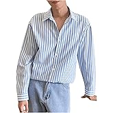 GORGLITTER Men's Striped Button Down Dress Shirt Long Sleeve Collared Business Casual Shirts Top