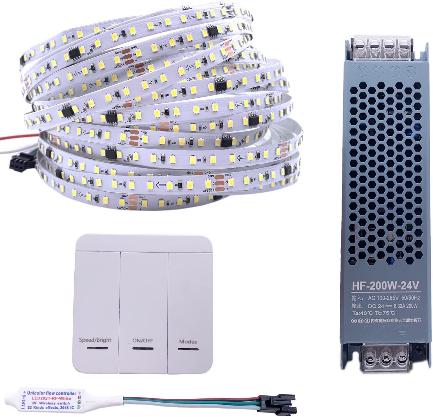 TOPXCDZ DC24V 10M WS2811 Horse Racing LED Strip 2835 120 LED/m Running Water Flowing Light with Wireless Controller Cool Natural Warm White (Natural White)