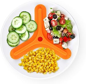 BPA Free Silicone Food Plate Divider 3 divided food plate separator Safe Food Silicone (Orange,Small)